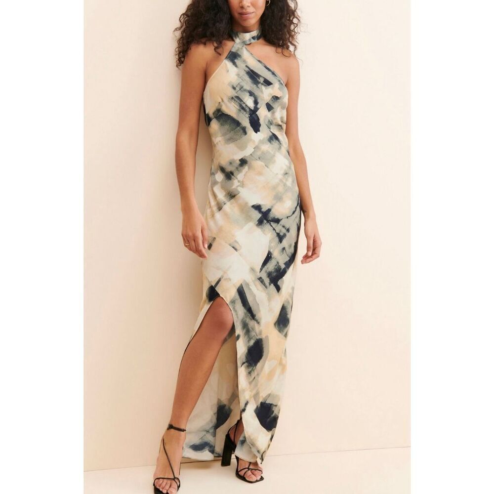 NWOT Let Me Be Anthropologie Halter Abstract Maxi Dress Women's Small
